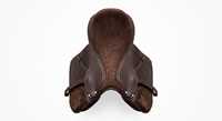 Selle d'obstacle anglaise en cuir avec quincaillerie nickelée, arceau en bois, marron, équipement d'équitation