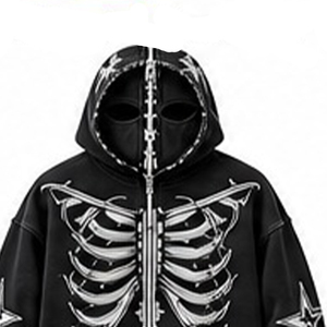 Nouveau sweat à capuche personnalisé d'hiver avec motif squelette intégré et étoile thoracique, 100 % coton, coupe oversize, respirant, décontracté - Product Image 4