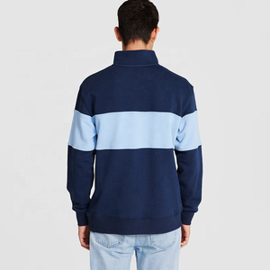 Vornex Industry <b>Men</b> Cotton <b>Fleece</b> Quarter Zip Sweatshirt Color Block <b>Navy</b> Sky Blue Ribbed Collar Pullover Custom Manufacturer - Product Image 3