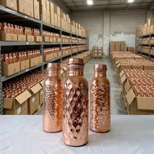 Excellent Quality Pure Copper Water Bottle Assorted Hammered Design health benefits traditional Indian handicrafts at best price - Product Image 2