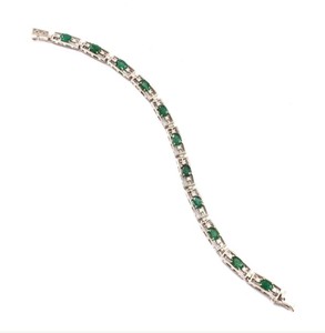 Natural Emerald Moissanite Charm <b>Bracelet</b> in Sterling Silver White Gold Plated Luxury Wedding Green <b>Gemstone</b> Jewelry for Women - Product Image 2