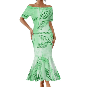 Robe sirène sexy et ajustée à manches courtes, épaules dénudées, imprimé par sublimation, style tie-dye hawaïen tropical - Product Image 1