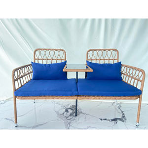 Causeuse d'extérieur en rotin 2 places avec table centrale en verre et coussins Ensembles de jardin pour meubles de patio et balcon - Product Image 3