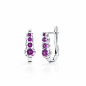 Pendientes Graduados de Plata de Ley 925 con Granate Rodolita, Diseño Cónico Piramidal, Cierre con Baño de Oro de 1 Micrón y Rodio, de Lujo - Product Image 3