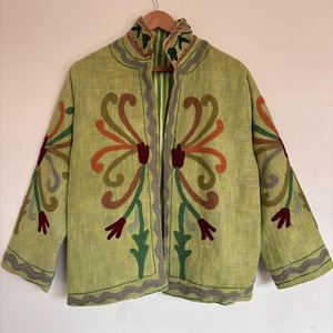 Casual <b>Dresses</b> Handmade Cotton Suzani Hand Embroidery Floral Short Jacket Embroidered Suzani Jackets Party Wear - Product Image 1