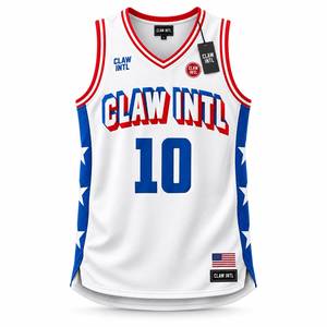 Basketball Jersey White <b>Red</b> Blue Stars Heat-Transfer Printed High Neck Tank <b>Top</b> Unisex Adult <b>Mesh</b> Breathable 100% Polyester - Product Image 1