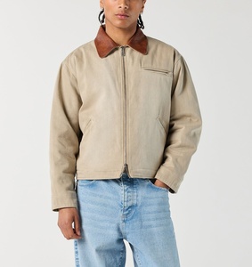 Hot Sale Custom Cotton Men's Heavy Embroidery Logo Zipper Winter Work <b>Canvas</b> <b>Jacket</b> Turn Down Collar Twill Cotton Work <b>Jacket</b> - Product Image 2