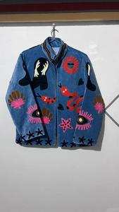 Veste en velours Suzani faite à la main, manteau brodé style bohème avec motif serpent - Product Image 4