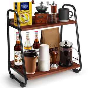 Carrito de Bar Industrial de 3 Niveles, Carrito de Servicio Rústico de Madera, Carrito de Bebidas Metálico con Ruedas, Estación de Vino Vintage para Almacenamiento en la Cocina - Product Image 5