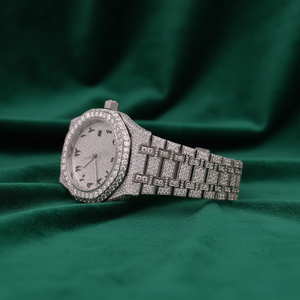 Montre Moissanite Iced Out, aspect diamant argenté, cadran arabe, luxe, acier inoxydable - Product Image 5