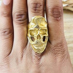 Modern Style Skull <b>Rings</b> Gothic Brass Jewelry Men 18k Gold Plated <b>Chunky</b> Biker Band Statement Hip Hop Punk <b>Ring</b> Wholesale/OEM - Product Image 2
