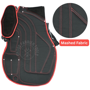 Tablier de fermeur professionnel rouge et noir, style long, avec boucle à ouverture facile, ceinture réglable, ventilation en maille et poche pour couteau - Product Image 4