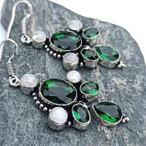 Boucles d'oreilles en tourmaline verte et pierre de lune, en argent Sterling 925, bijoux faits à la main, cadeau pour femmes, anniversaire, Style élégant - Product Image 2