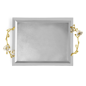 New Latest Design Silver Rectangle <b>Tray</b> With Gold Leaf Accents Tableware Food <b>Snacks</b> Serving <b>Tray</b> For Hotel Restaurant Supplies - Product Image 2