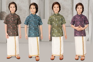 Conjunto de Dhoti de Algodón para Niños, Angavastram, Ropa Étnica Tradicional India, para Bodas, Corte Regular, Largo hasta el Tobillo, Sin Arrugas, Estampado Digital - Product Image 2