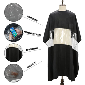 Cape de coiffure professionnelle RAMAFHH MEDAX noire avec panneau transparent en pongé, résistante à l'eau et confortable pour salon de coiffure et barbier - Product Image 4