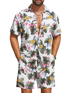 Beach <b>Set</b> Men's Summer Thin Loose Vacation Clothes Shorts Floral Digital Printed Polyester <b>Knitted</b> Hawaiian Beach <b>Set</b> - Product Image 5