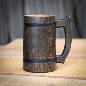 Taza de Cerveza de Madera HASAN CRAFT con Bandas Metálicas, Estilo Moderno, Asa Hecha a Mano, Reutilizable, Accesorio para el Hogar y Bar - Product Image 1