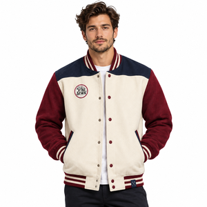 <b>Men</b> Varsity <b>Jacket</b> Custom Letterman <b>Jacket</b> Wool Blend Body <b>Faux</b> <b>Leather</b> Sleeves Embroidered Detail Casual Outerwear OEM - Product Image 1
