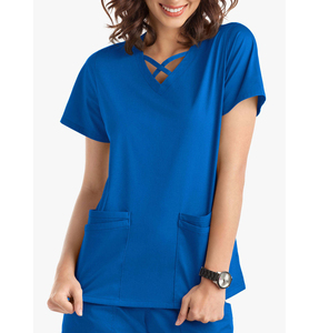 Women Hospital Uniforms Straight <b>Nursing</b> Medical Scrubs Dress Ceil Blue Color V Neck and Side Leg Slit Women Scrubs Dresses - Product Image 2