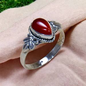 Bagues élégantes en argent sterling 925 avec pierre précieuse véritable cornaline sertie clos et coupe perle, style vintage rétro, pour la vente en gros et les occasions festives - Product Image 3