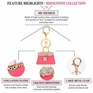 Mini porte-clés sac à main, breloque de sac en strass, pendentif de sac 3D mignon et tendance, accessoires de porte-clés dorés pour femmes, cadeaux - Product Image 3