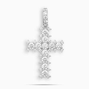 Luxury Silver Cross Pendant Necklace | <b>Iced</b> <b>Out</b> Christian Cross Charm with Tennis <b>Chain</b> | Stainless Steel - Product Image 2
