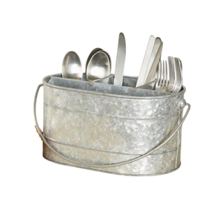 Soporte para tenedores, cucharas y cuchillos de mantequilla, galvanizado blanco, hecho a mano, de forma redonda, organizador de cubiertos de metal para mesa. - Product Image 2