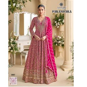 Vestido Anarkali de Diseñador Sayuri, Modelo Parampara, en Tela Georgette, con Bordado Intenso, Lentejuelas y Trabajo Zarkan, Ideal para Bodas, Superventas - Product Image 1