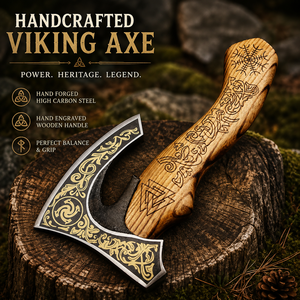 Hacha vikinga con cabeza de acero al carbono y mango de madera de fresno, pulida en negro, ideal para regalos de cumpleaños - Hacha vikinga con diseño de tomahawk y cuchilla de pizza. - Product Image 1