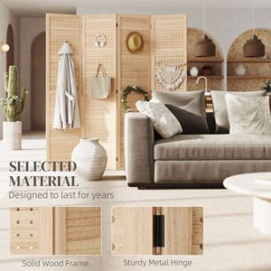 Paravento Pieghevole a 4 Pannelli Alto 5,6 Metri in Legno Naturale con Fori per Appendere - Product Image 5