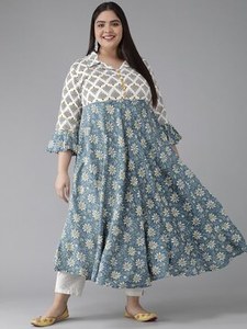 Camisa Anarkali de Rayón con Estampado Floral para Mujer, Talla Grande, Cuello Camisero, Manga Tres Cuartos, Ropa Étnica Multicolor, Venta al Por Mayor - Product Image 1