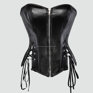 Sexy Cotton Polyester High Compression Overbust Corset Bustier Top Zipper Lace Steampunk Women's <b>Shapewear</b> Breathable - Product Image 1