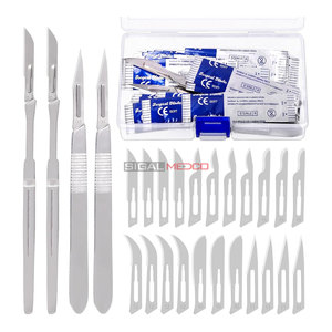 Lames de scalpel 100 pièces, lames chirurgicales stériles en acier à haute teneur en carbone, lames de laboratoire, couteaux de laboratoire, 4 poignées pour la pratique de la coupe - Product Image 1
