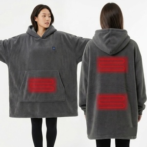 Customized Product Winter Adults Fleece 5V <b>USB</b> Electric <b>Heated</b> Oversized Hoodie Blanket - Product Image 1