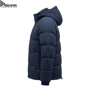 Chaqueta Acolchada Casual con Capucha para Hombre, Azul Marino Sólido, Tejida, de Alta Calidad OEM, con Cierre Completo y Solapa Protectora, para Primavera - Product Image 3