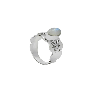 Rainbow Moonstone 16mm <b>Statement</b> <b>Ring</b> Natural Marquise Cut Gemstone Silver Plated Matte Finish Boho Flash Wedding <b>Ring</b> Brass - Product Image 3