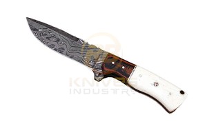 Cuchillo de Caza Personalizado de Acero de Damasco, Hoja Fija, Full Tang, para Supervivencia al Aire Libre y Camping, con Funda de Cuero - Product Image 4