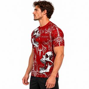 Camiseta de Manga Corta con Estampado de Calavera Gótica Roja para Hombre, Cuello Redondo, Impresión Digital - Product Image 4
