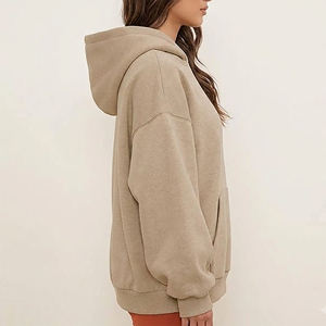 High Quality Women's Oversized Hooded Sweatshirt Solid Color <b>Drop</b>-Shoulder Full Sleeve 100% Cotton Fleece Breathable Casual - Product Image 2