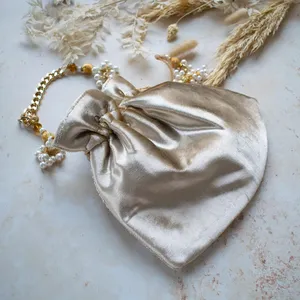 Eco-friendly Durable Rajasthani Silk Drawstring Potli Bag Women <b>Gota</b> Patti Bead Mirror Work Potli Bags For Women Gift Favors - Product Image 2