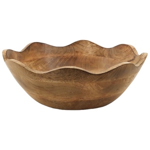 Bol de service élégant en bois de manguier avec bords ondulés, parfait pour les salades de fruits ou une utilisation décorative pour une décoration d'intérieur élégante - Product Image 1