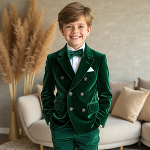 Boys Teal Blue Double Breasted 2 Piece Suit | <b>Kids</b> Wedding Suit | <b>Ring</b> Bearer Formal Blazer Set | Custom Made - Product Image 4