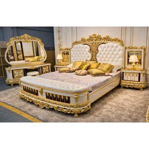 Juego de Dormitorio de Lujo Estilo Real Francés Clásico de Caoba Sólida para Hotel con Cama King, Armario, Cómoda y Mesa - Diseño Antiguo Europeo - Product Image 2