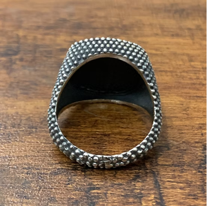 Minimalist Style Cushion Cut Black Onyx <b>Ring</b> 925 Sterling <b>Silver</b> Textured Studded Frame Signet <b>Ring</b> for <b>Men</b> - Product Image 4