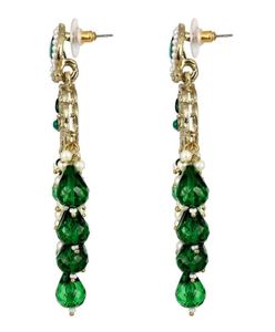 Pendientes Largos Tradicionales Indios de Lujo Polki Kashmiri, de Aleación de Zinc Chapada en Oro, con Cristales de Estrás, Geométricos, Étnicos, para Novia - Product Image 4