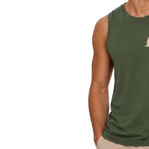 Camiseta sin Mangas Verde Oliva con Diseño Gráfico Minimalista de Pájaros al Atardecer, Chaleco Personalizado de Algodón para Hombre, Cuello Redondo, Verano, Casual - Product Image 3