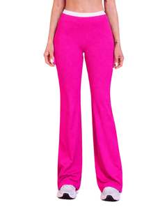 ชุดออกกำลังกายผู้หญิงสีชมพูสดและสีขาวตัดกัน ประกอบด้วยเสื้อชั้นในกีฬาและกางเกงขาบานเอวสูง ผ้าสเตรช เหมาะสำหรับโยคะ ฟิตเนส และยิม รับผลิตตามแบบ (OEM) ขายส่ง - Product Image 6