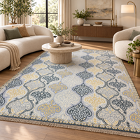 Tapis d'appoint en laine noué à la main 9x12, motif damassé gris ivoire et doré, pour salon, chambre à coucher, hôtel