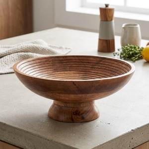 Grand saladier en bois nervuré ADC, écologique, pour fruits et salades, idéal pour les fêtes - Product Image 1